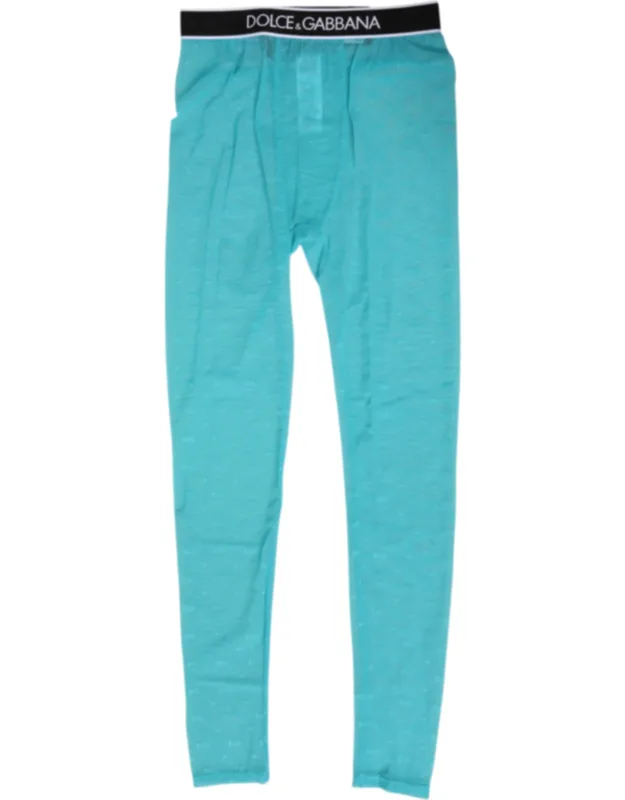 Light Blue Nylon Logo Lace Leggings