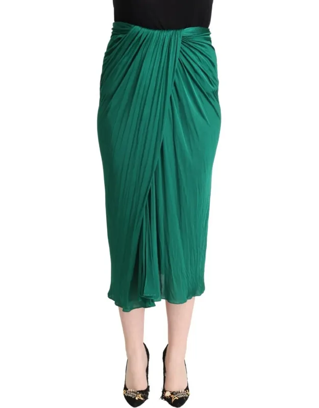 High Waist Midi Pencil Cut Pleated Skirt