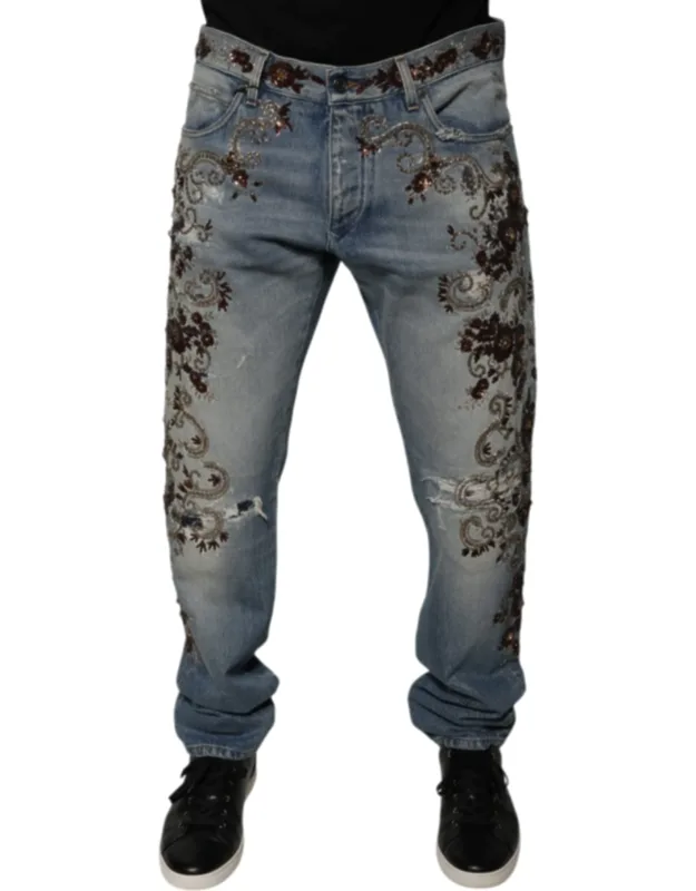 Embroidered Skinny Denim Jeans