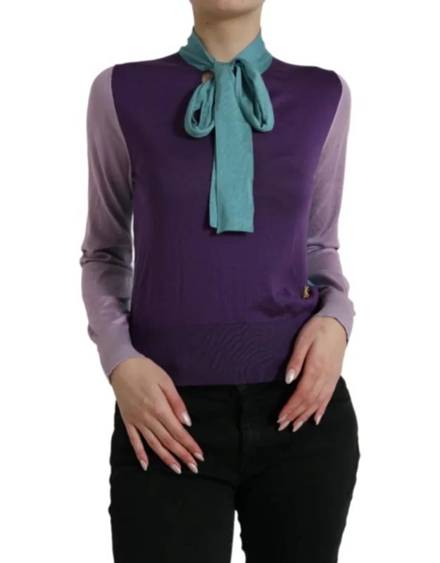 Multicolor Bow Fastening Pullover Sweater