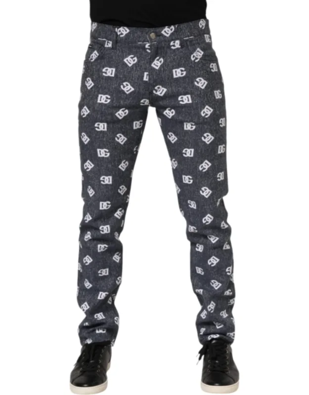 Dark Gray Logo Cotton Skinny Slim Denim Jeans