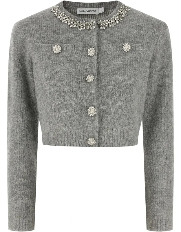 Gray Polyester Cardigan