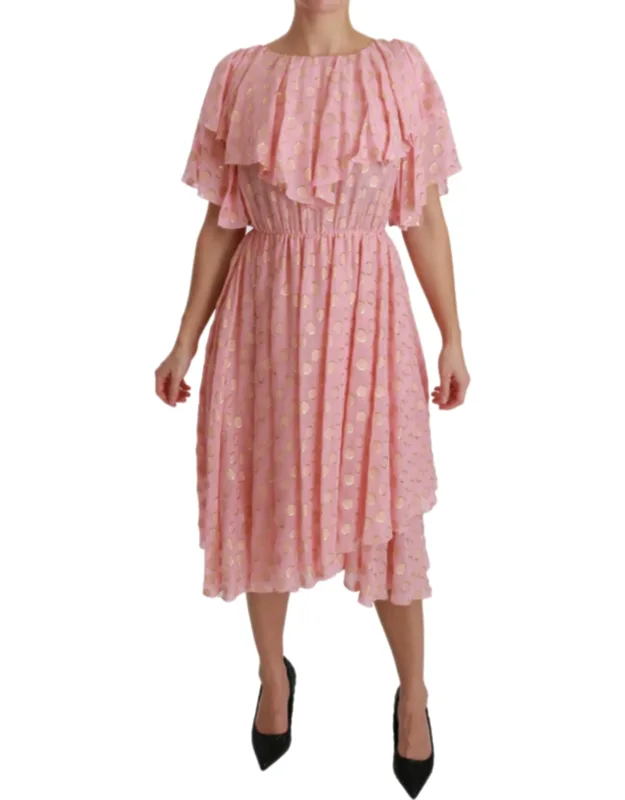 Silk Polka Dot Pleated A-line Midi Dress