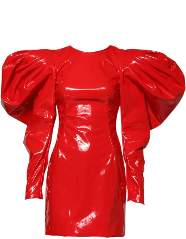 Patent Leather Puff Sleeve Mini Dress