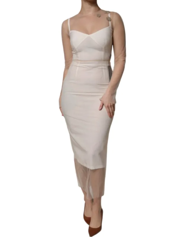 Sheer Tulle Bustier Bodycon Midi Dress