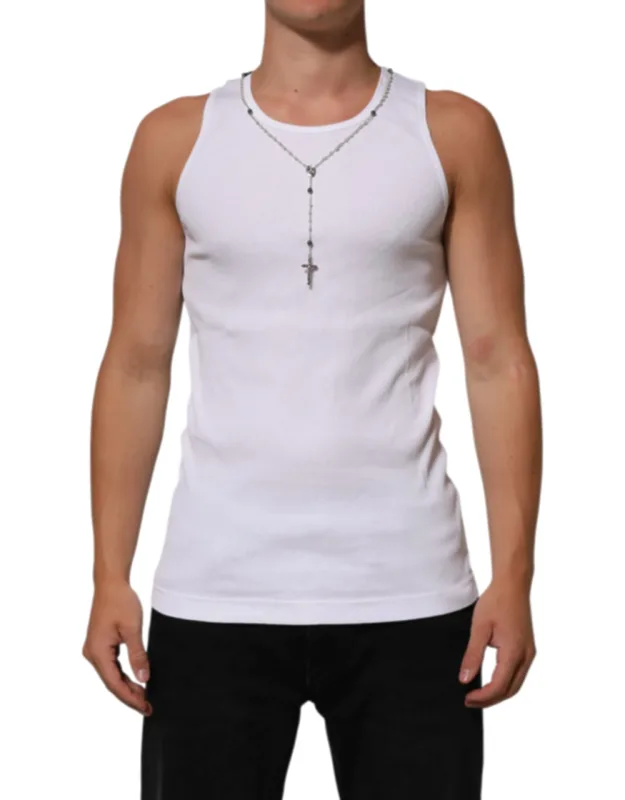 White Cotton Chain Necklace Tank Top T-shirt