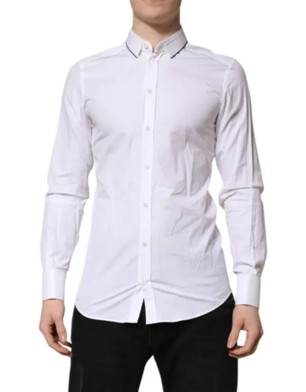 White Cotton Gold Long Sleeve Formal Shirt