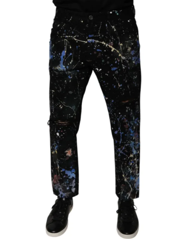 Black Splash Cotton Skinny Denim Jeans