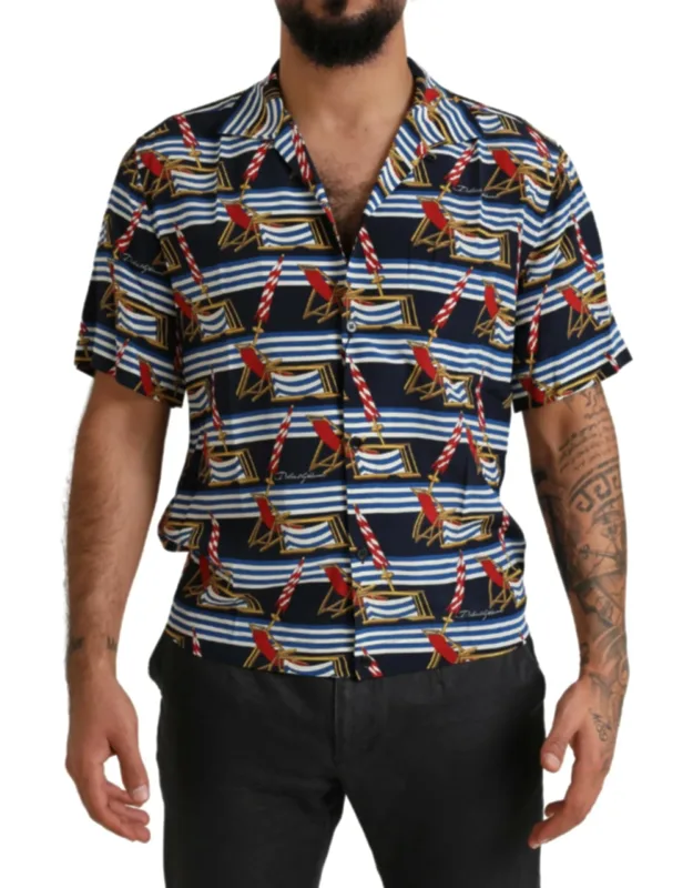 Multicolor Beach Chair Short Sleeve Shirt Silk
