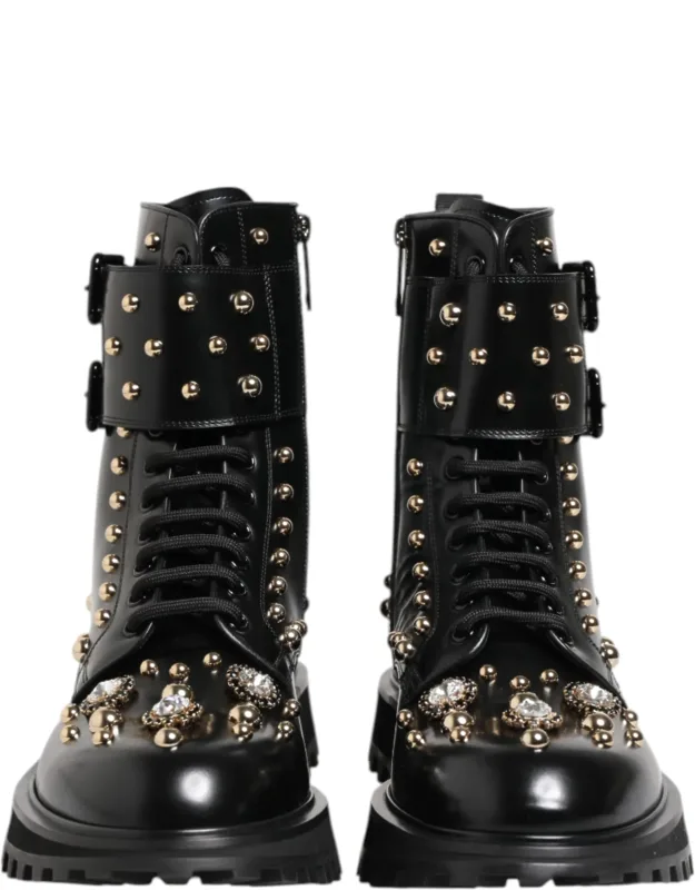 Studded Lace Up Mid Calf Boots