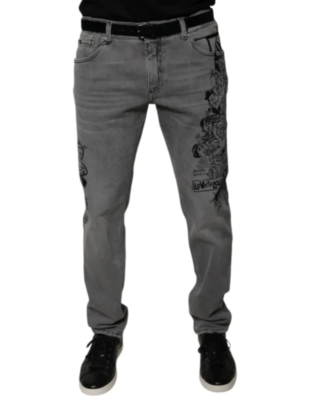 Graphic Print Cotton Skinny Denim Jeans