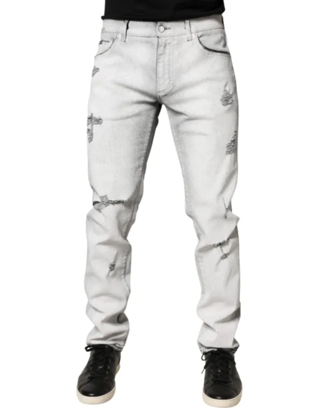 Light Gray Distressed Skinny Denim Jeans
