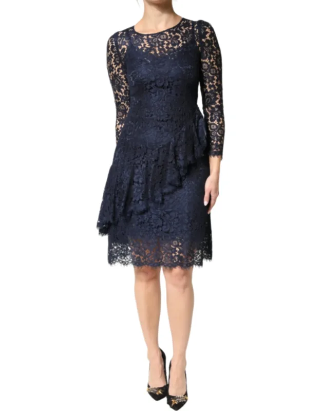 Lace Ruffle A-line Knee Length Dress