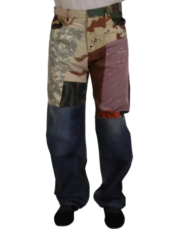Multicolor Silk Patchwork Denim Jeans