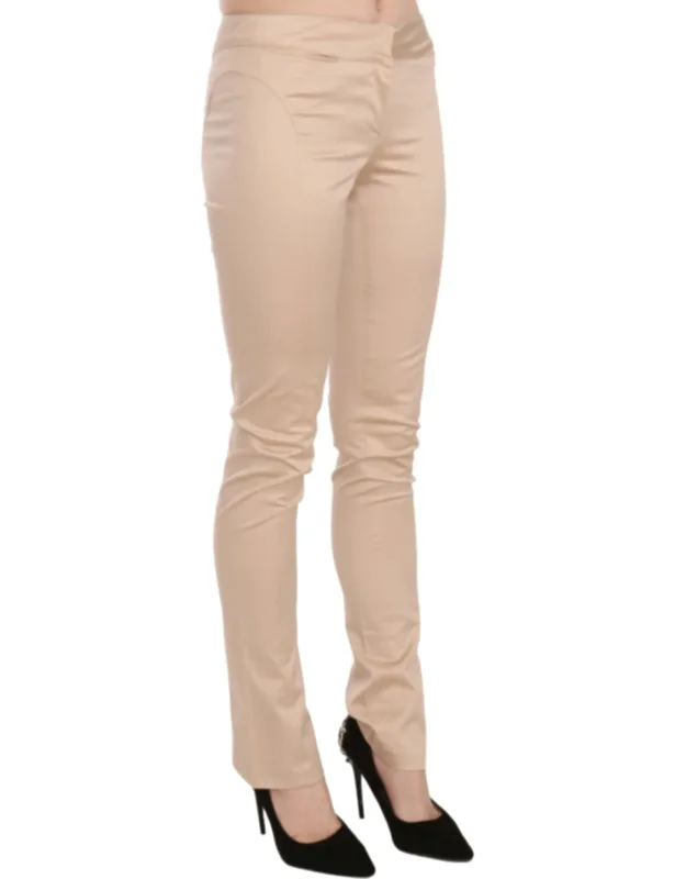 Cream Low Waist Skinny Formal Trousers