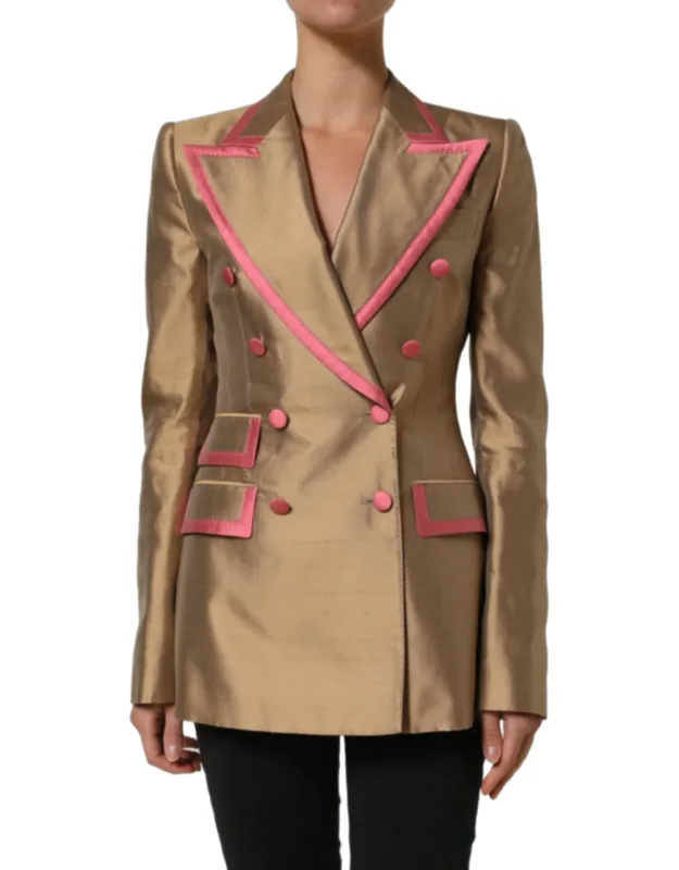 Gold Silk Double Breasted Coat Blazer Jacket