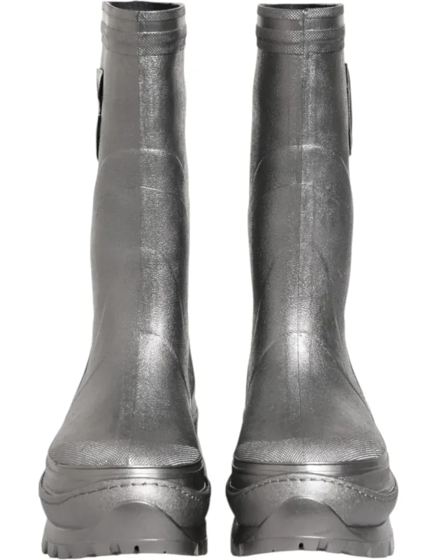 Metallic Silver Pull On Rain Boots
