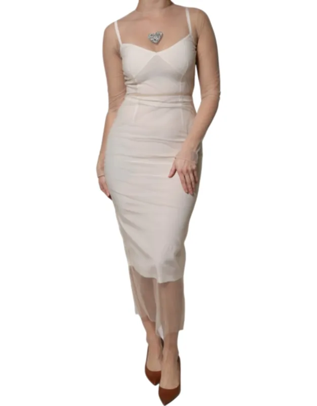 Sheer Tulle Bustier Bodycon Midi Dress