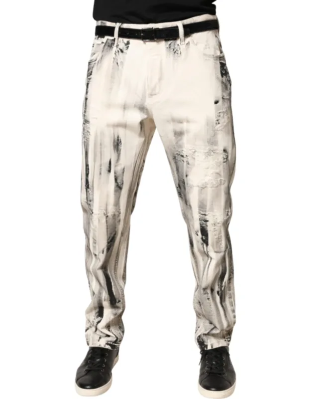 Distressed Paint Print Loose Denim Jeans