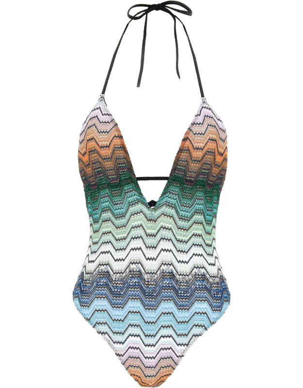 Multicolor Polyester One-piece Swimsuit