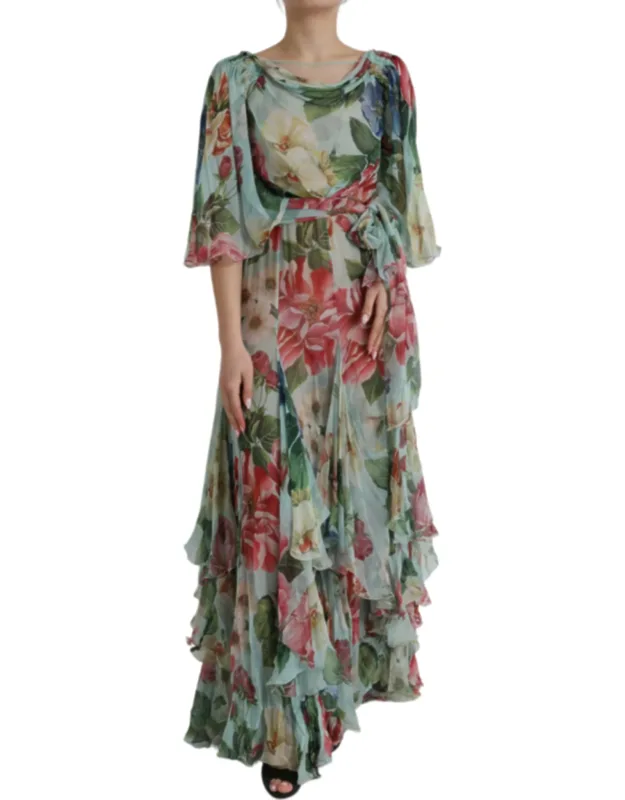 Floral Print Tiered Long Maxi Dress