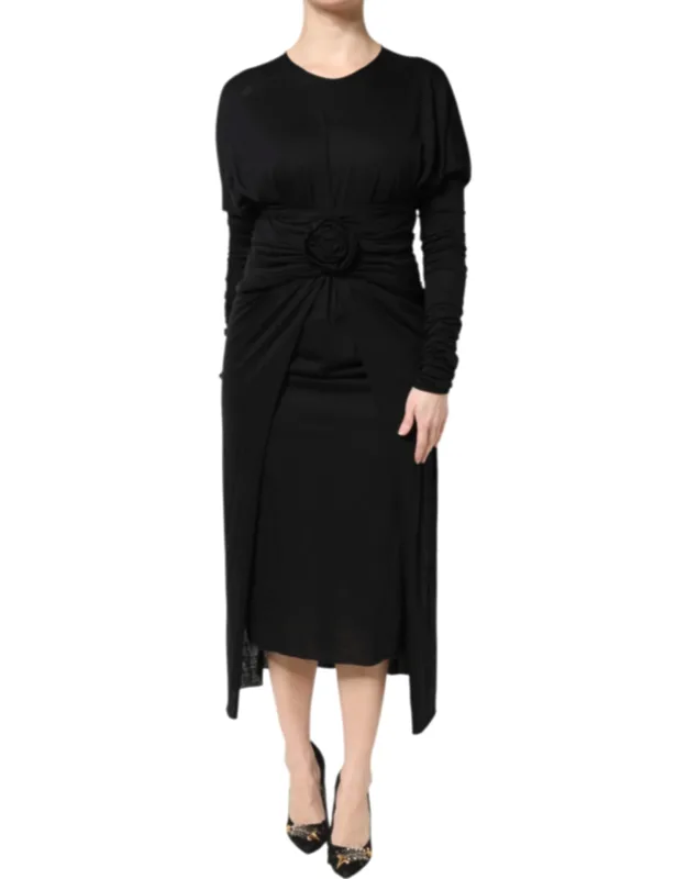 Wool Long Sleeve Sheath Midi Dress