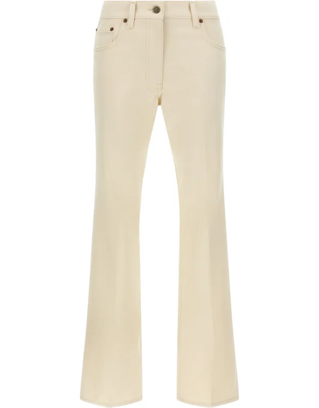 Beige Cotton Flared Jeans