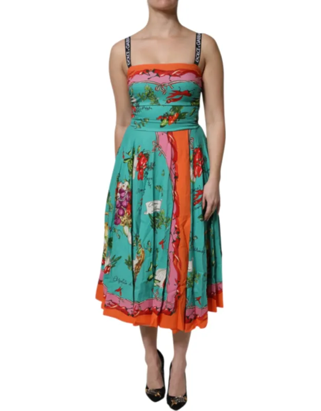 Multicolor Printed Silk Sleeveless Midi Dress