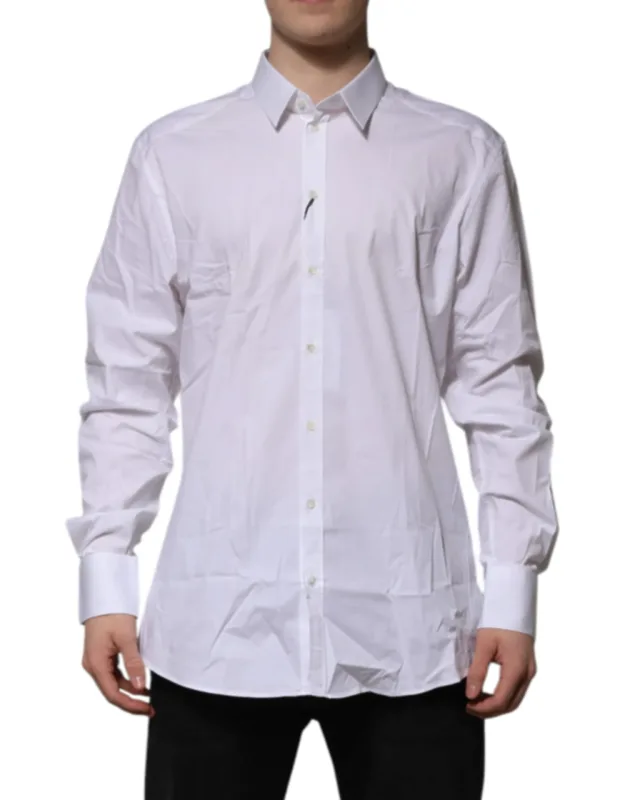 White Cotton Gold Long Sleeve Formal Shirt