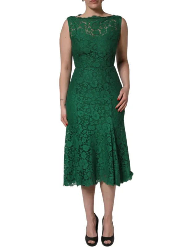 Floral Lace Cotton Sleeveless Midi Dress