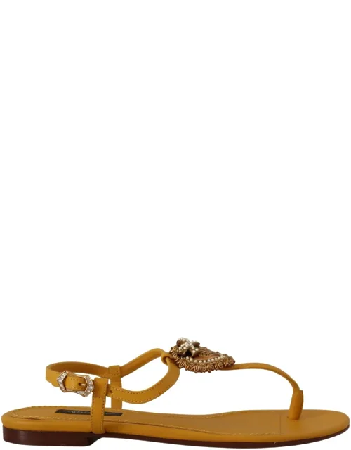 Mustard Leather Devotion Flats Sandals