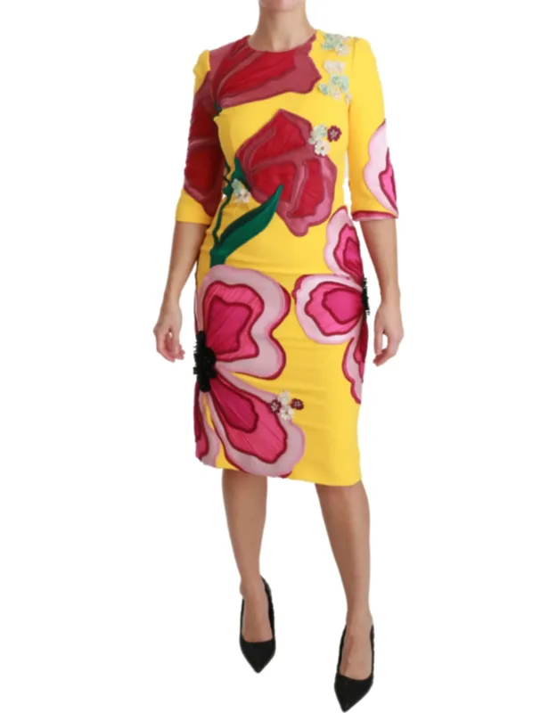 Floral Crystal Bodycon Sheath Dress