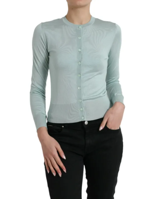 Silk Crew Neck Cardigan Sweater