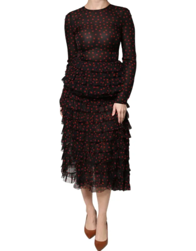 Polka Dot Silk Layered Midi Dress