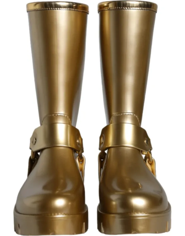 Metallic Gold Rubber Rain Boots