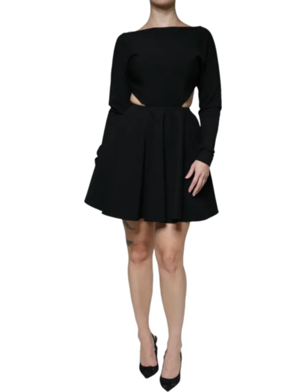 Viscose Cut Out A-line Long Sleeve Mini Dress