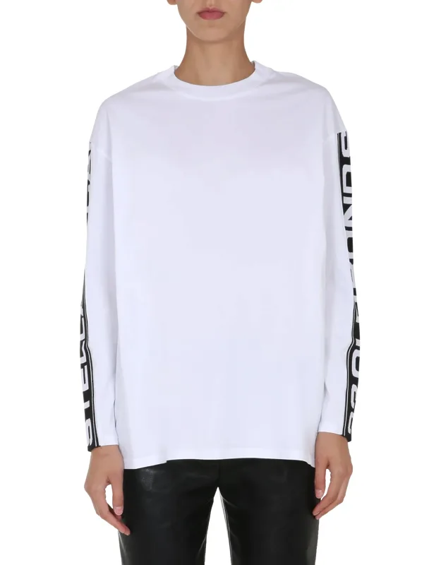 Round Neck T-shirt Long Sleeves Contrast Band On The Sleeve Regular Fit 100% Cotton