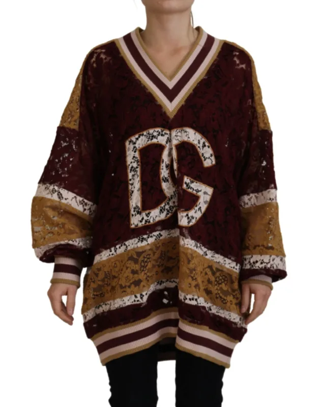 Multicolor Lace V-neck Pullover Sweater