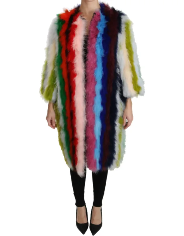 Multicolor Turkey Feather Cape Fur Coat