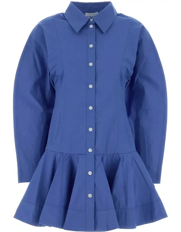 Cerulean Stretch Poplin Mini Shirt Dress