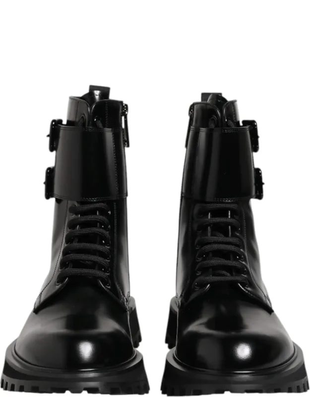 Leather Lace Up Mid Calf Boots