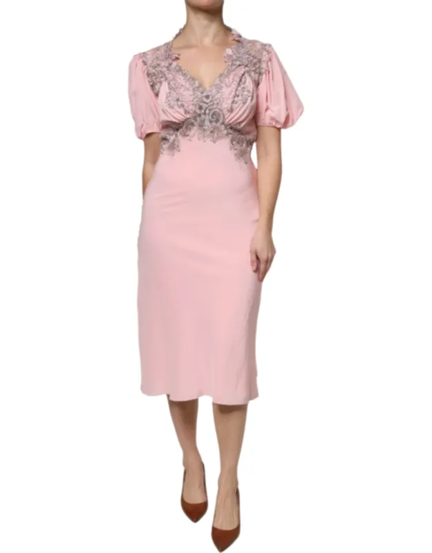 Floral Lace Short Sleeve V-neck Midi Dress