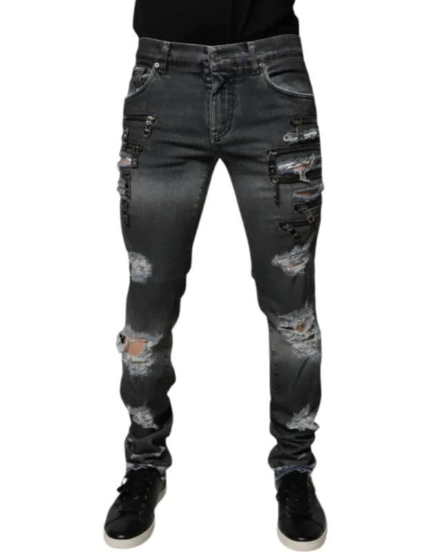 Tattered Cotton Skinny Denim Jeans