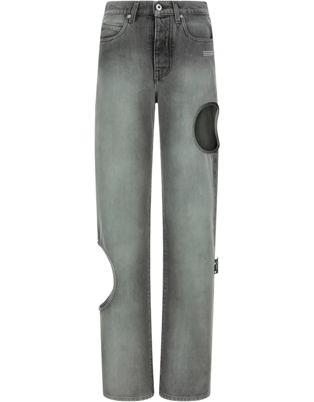 Gray Cotton Straight-leg Jeans