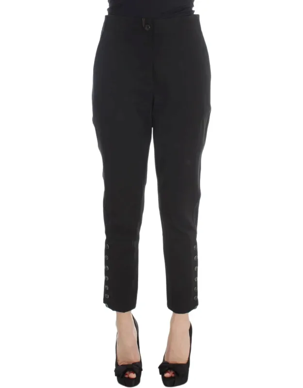 Black Cotton Blend Capri Cropped Pants