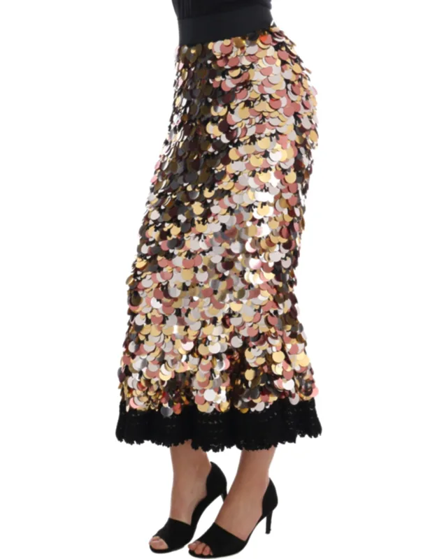 Gold Sequined Peplum High Waist Skirt