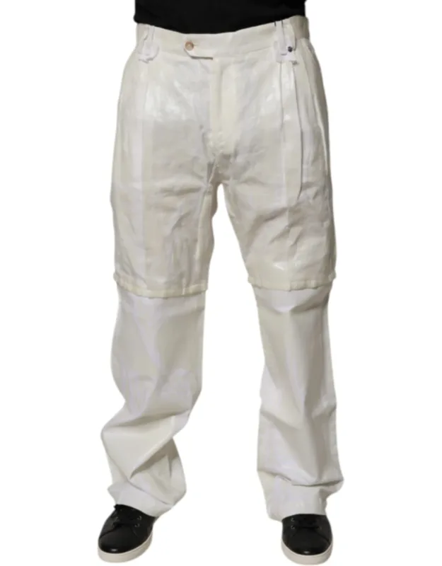 White Linen Mid Waist Straight Denim Jeans