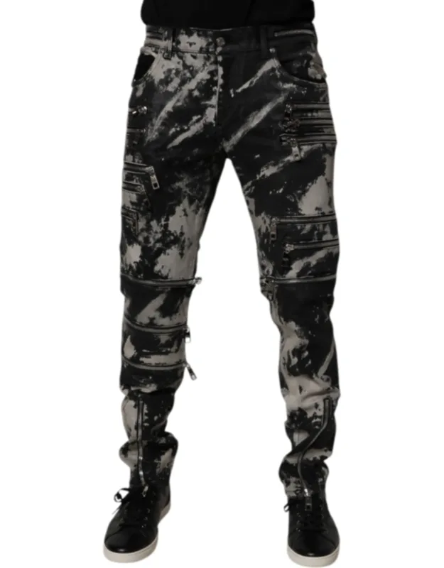 Tie Dye Cotton Skinny Zip Denim Jeans