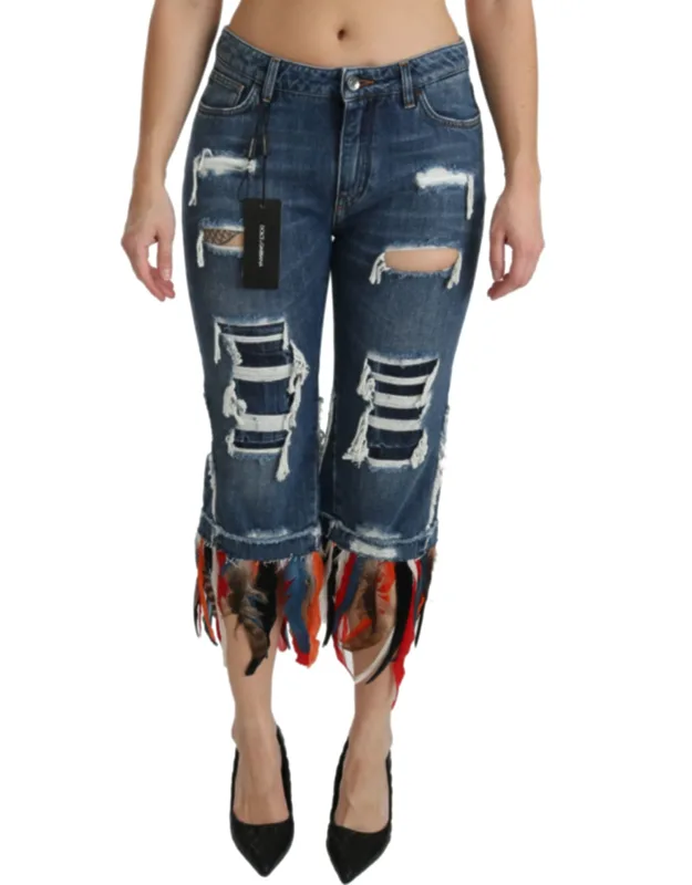 Feather Low Waist Cropped Cotton Jeans