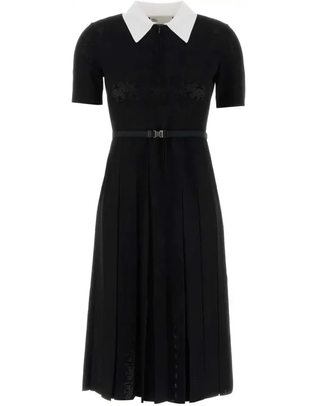 T Monogram Pointelle Pleated Dress